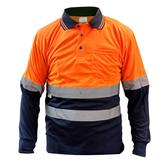 Orange Navy Polo Long Sleeve With Reflector